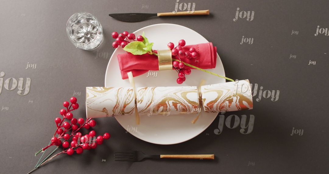Elegant Christmas Dinner Table Setting with Festive Decorations