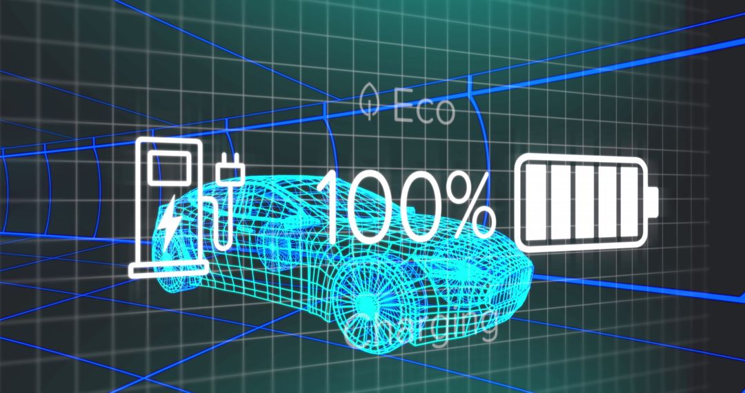 Futuristic Electric Vehicle Charging Interface Over Wireframe Car