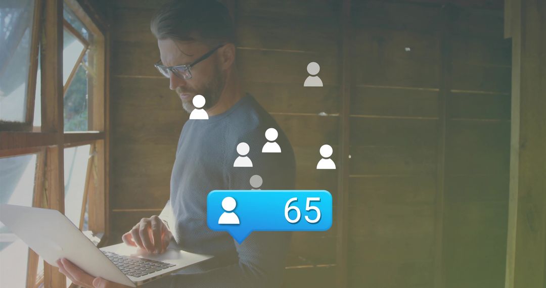 Man Engaging Online Audience in Rustic Home Office