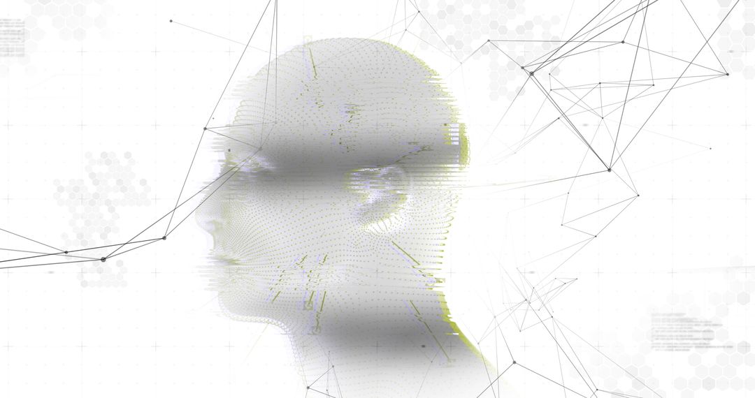 Digital Human Head with Glowing Networks and Data Flow