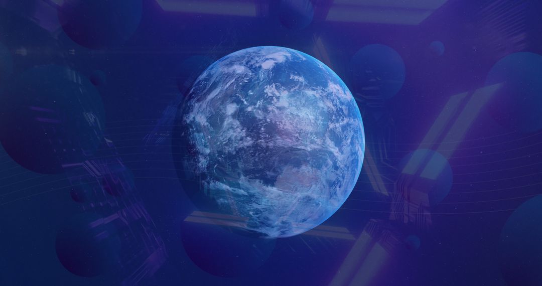 Futuristic Neon Triangles Orbiting Earth in Space Concept