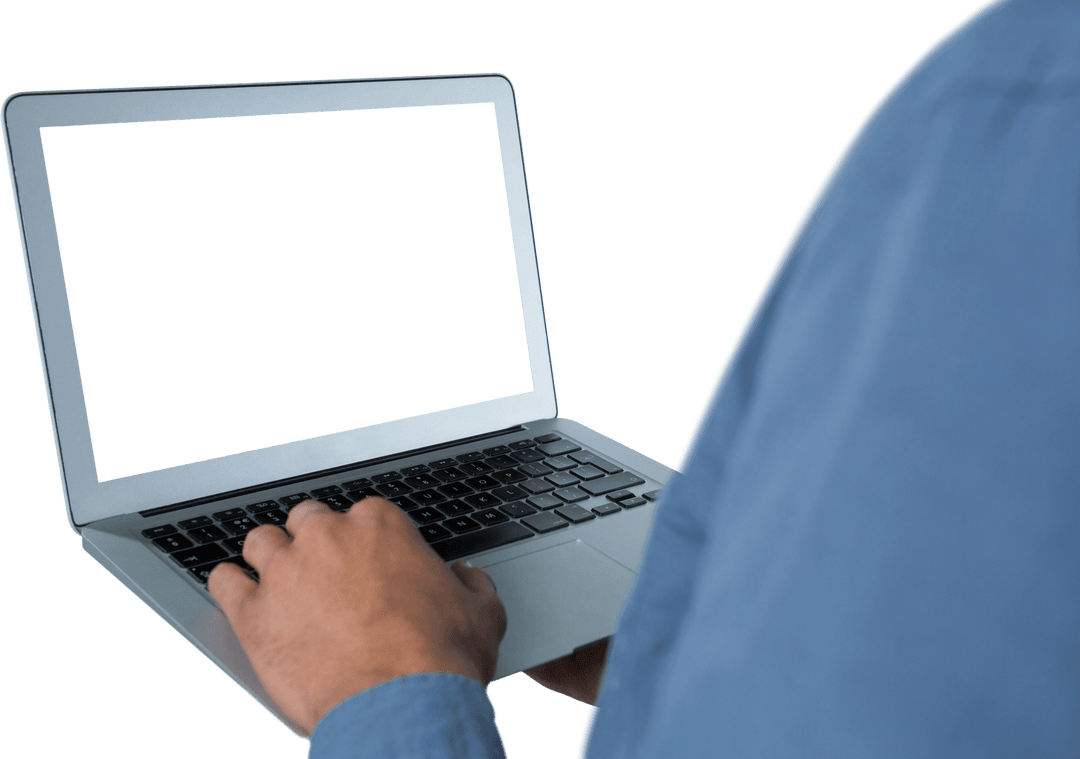 Transparent Laptop Usage by Male Executive Close-Up