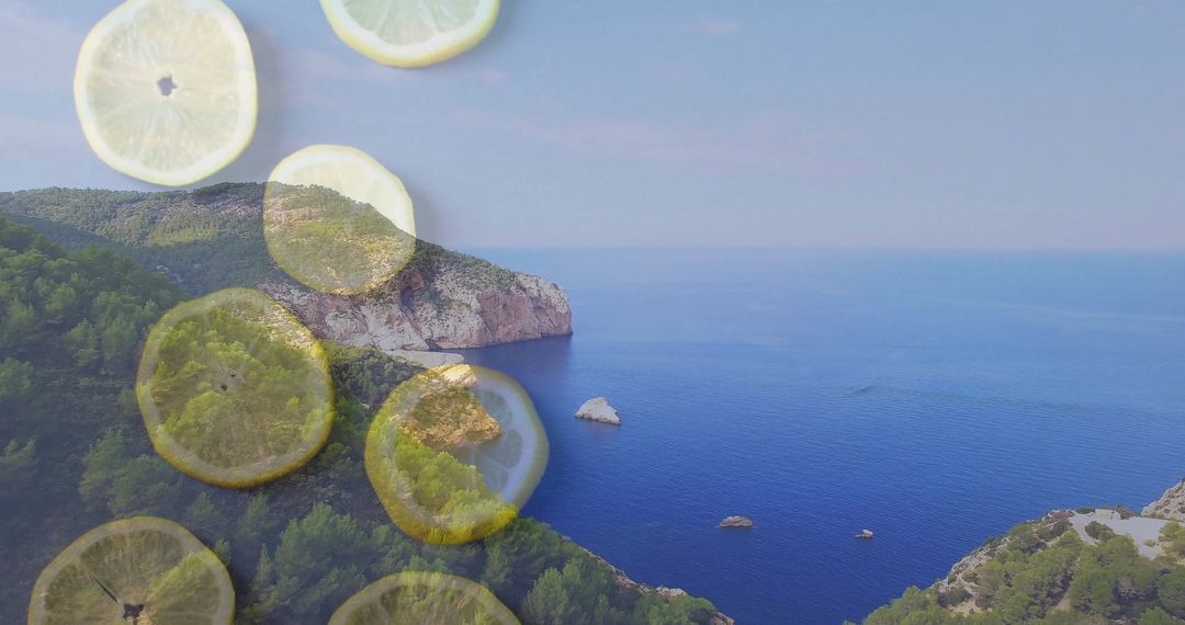 Serene Coastal View with Translucent Lemon Overlay