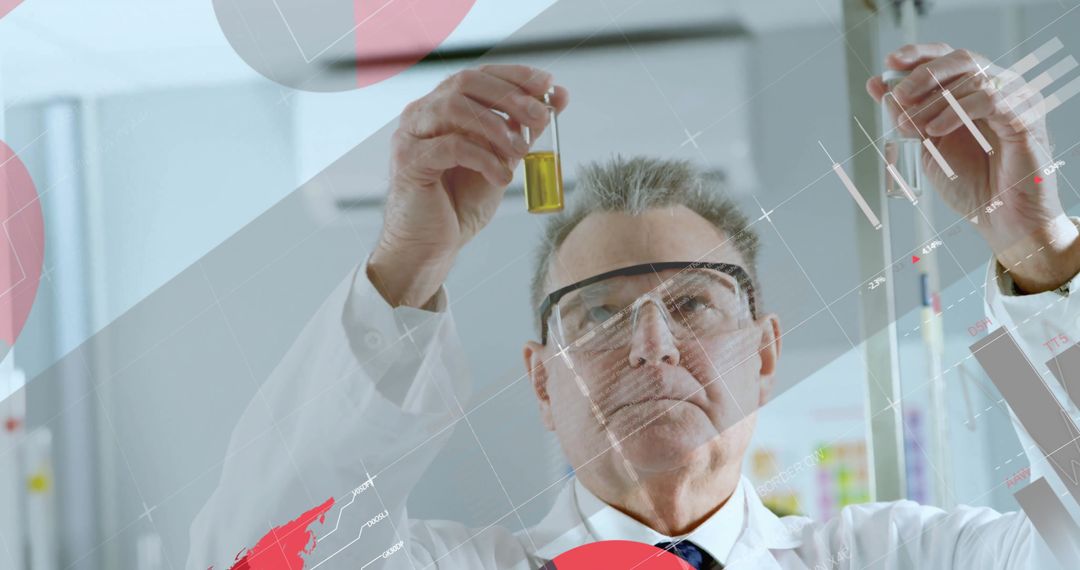 Caucasian Scientist Conducting Laboratory Analysis Amid Digital Data