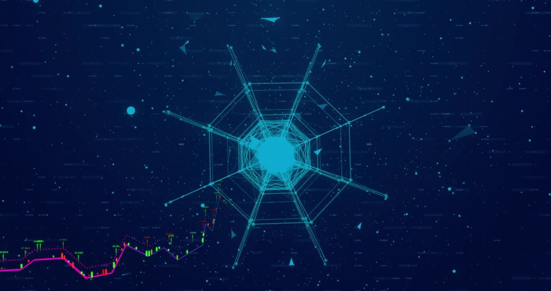 Futuristic Geometric Data Visualization on Dark Blue Background