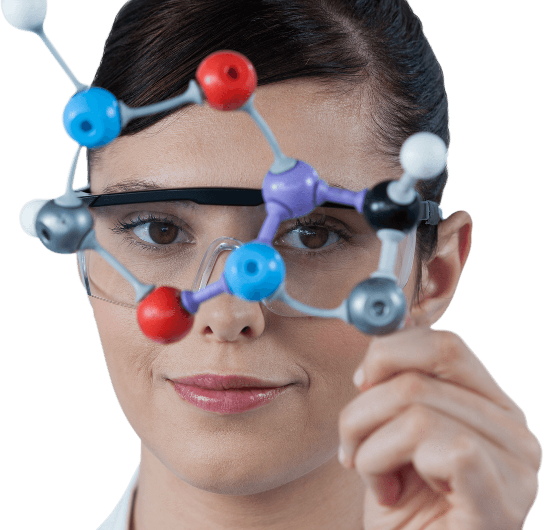 Transparent Scientist Holding Molecular Model Studying Chemistry