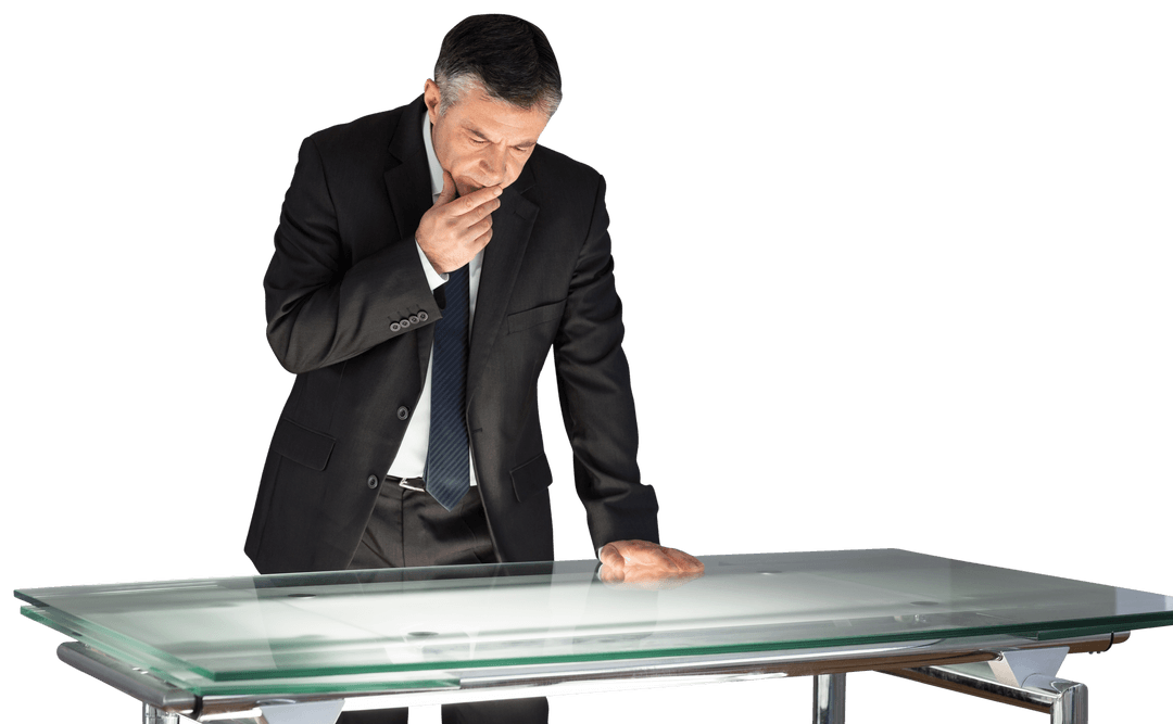 Transparent Business Visionary Contemplating Interactive Desk
