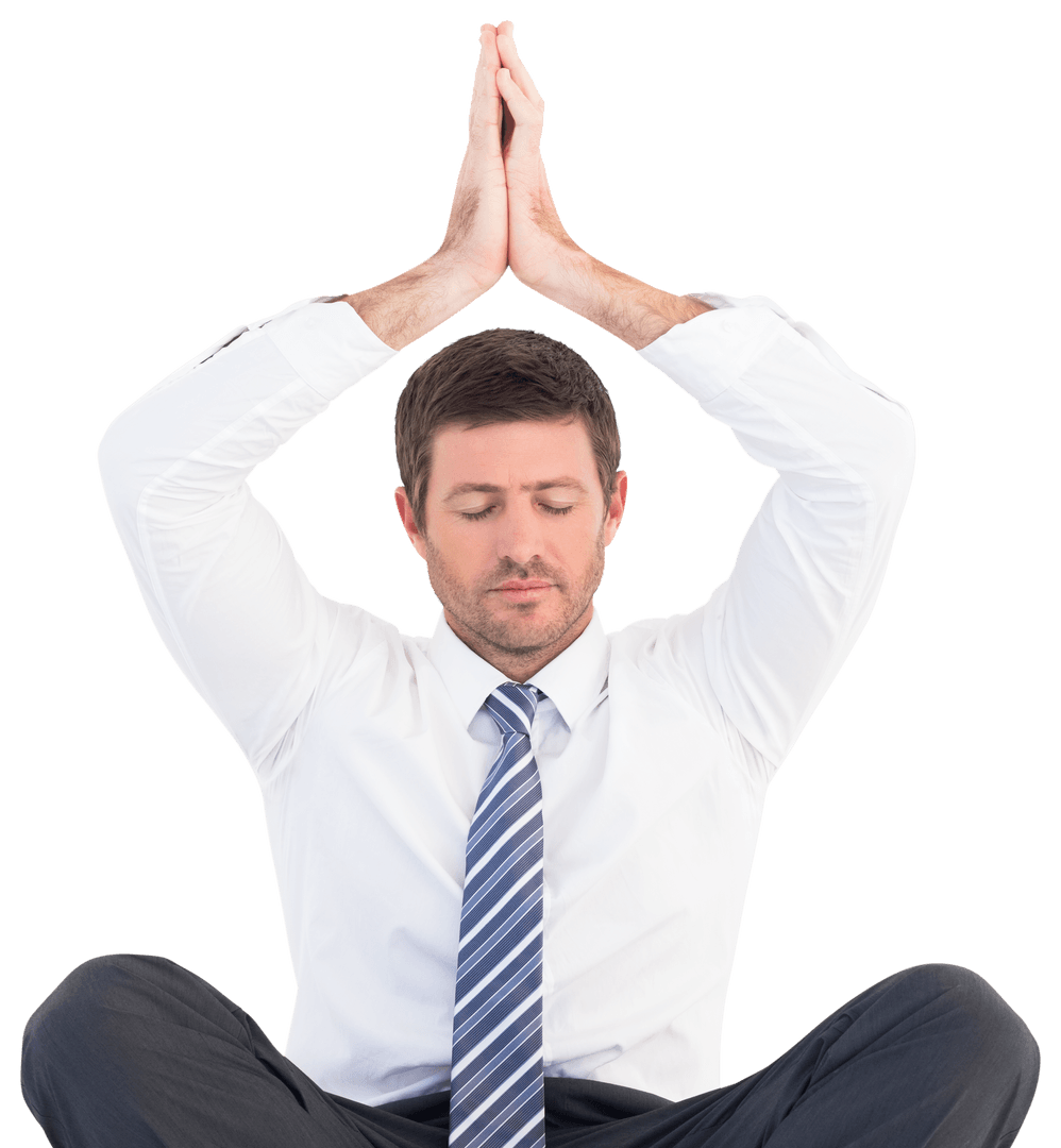Businessman Meditating in Lotus Pose Isolated Transparent PNG