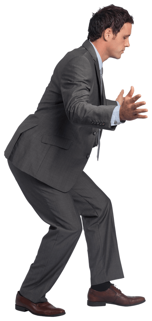 Transparent Businessman in Suit Balancing with Arms Outstretched