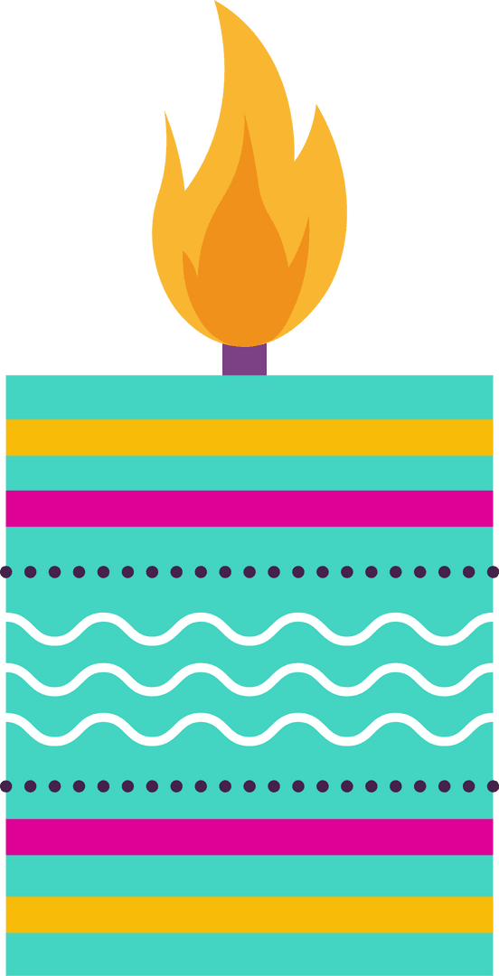 Decorative Candle with Stripes and Flames on Transparent Background