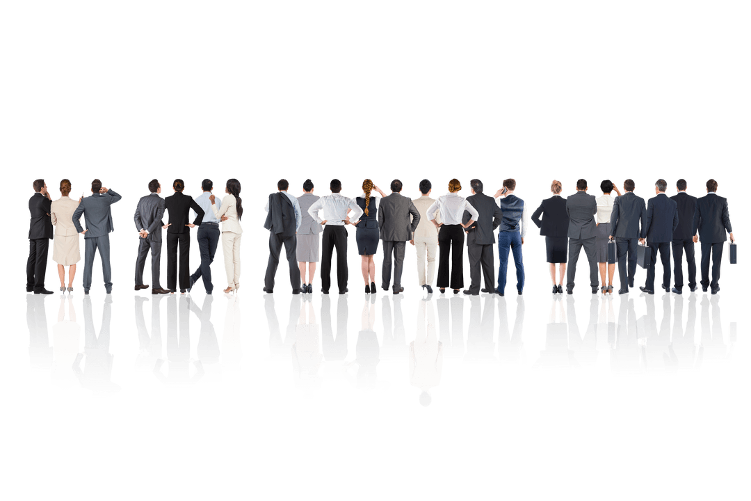 Transparent Business Team Rear Multiethnic Full Length View Reflection