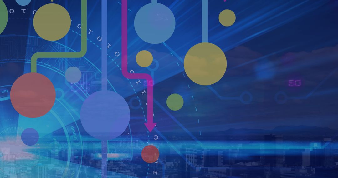 Colorful Abstract Technology Overlay on Cityscape