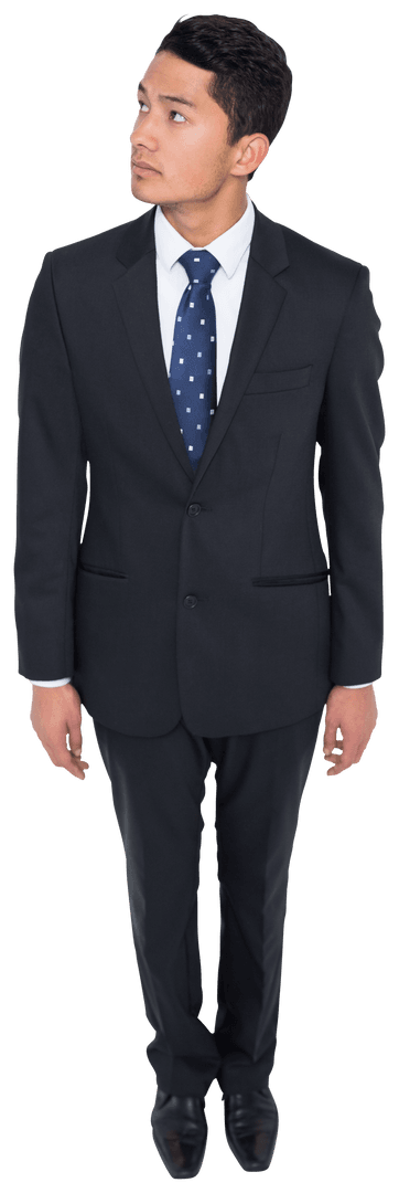 Transparent Background Man in Suit Looking Upward