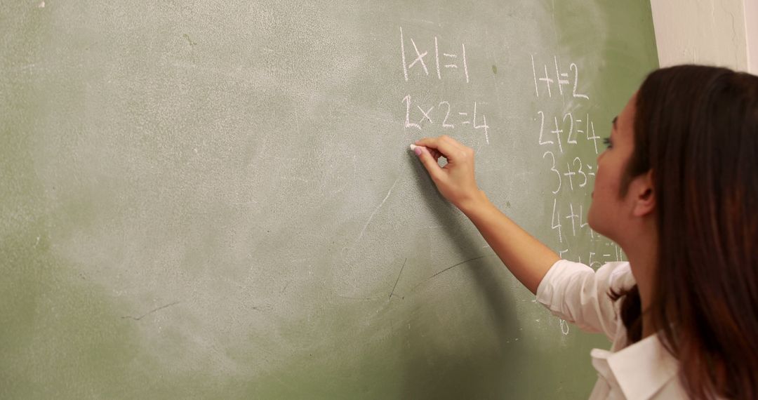 Mathematics Teacher Writing Equations on Classroom Blackboard - Free Images, Stock Photos and Pictures on Pikwizard.com