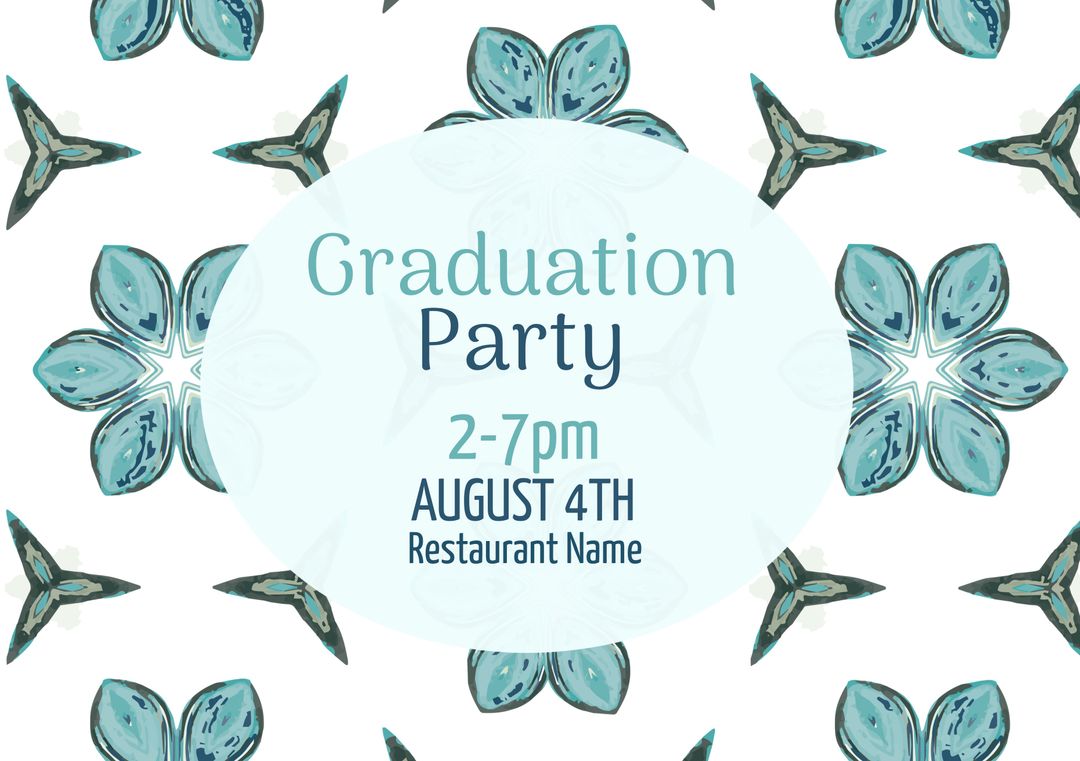 Graduation Party Invitation with Blue Floral Patterns