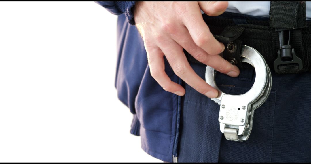 Police Officer Hand Closing Handcuff on Belt - Free Images, Stock Photos and Pictures on Pikwizard.com