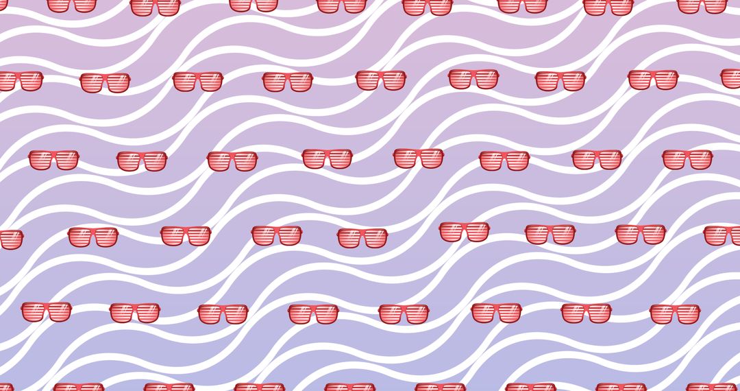 Seamless Sun Glasses Pattern on Violet Wavy Background