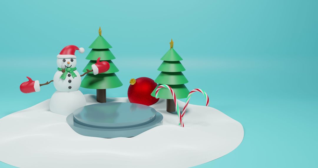 Whimsical Christmas Scene with Snowman and Trees