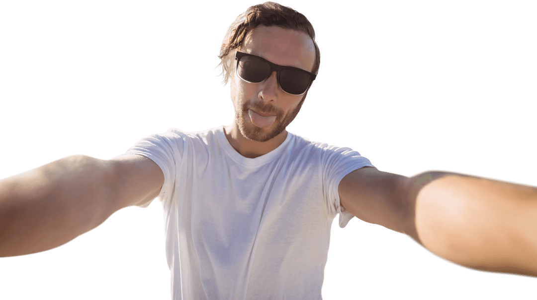 Playful Man Taking Selfie with Transparent Background