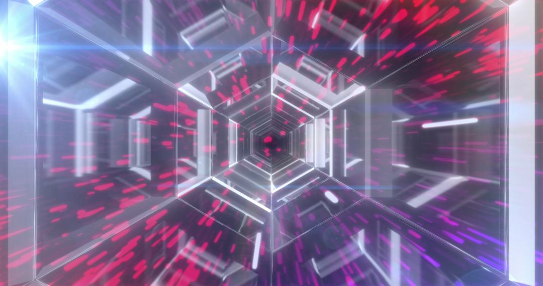 Futuristic Neon Digital Tunnel with Red Light Trails