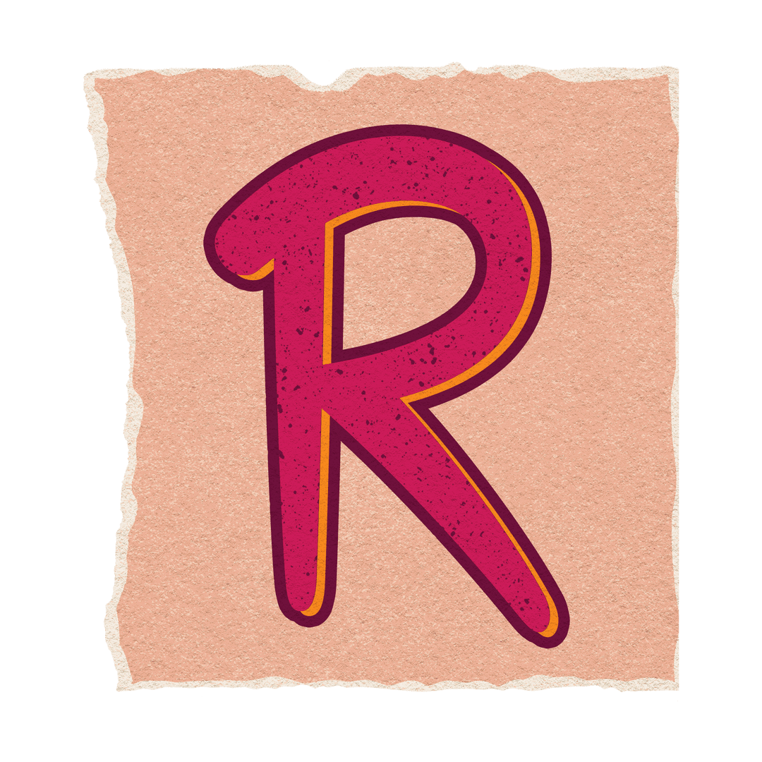 Stylized Capital Letter R on Torn Paper with Transparent Background