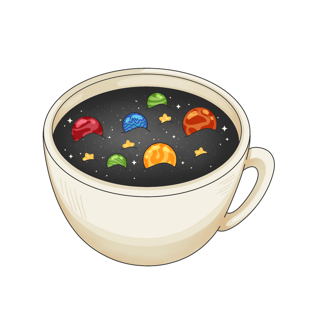 Fantasy Ceramic Mug Universe with Planets on Transparent Background