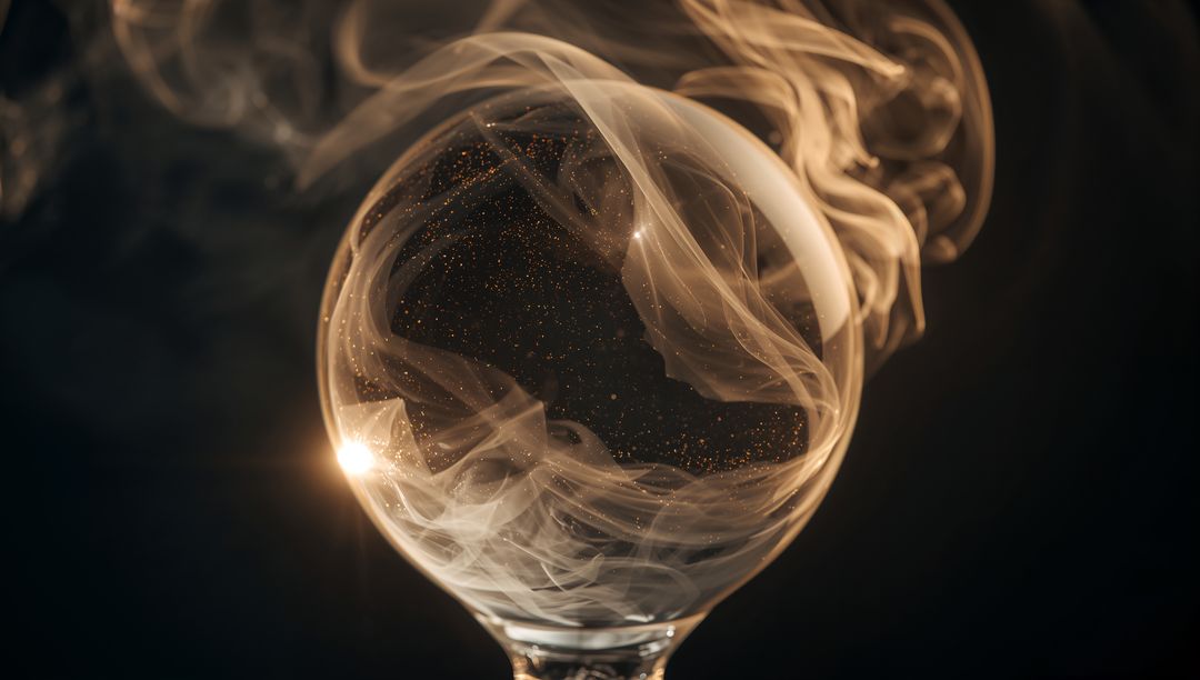 Mystical Glass Sphere Emanating Smoke and Light