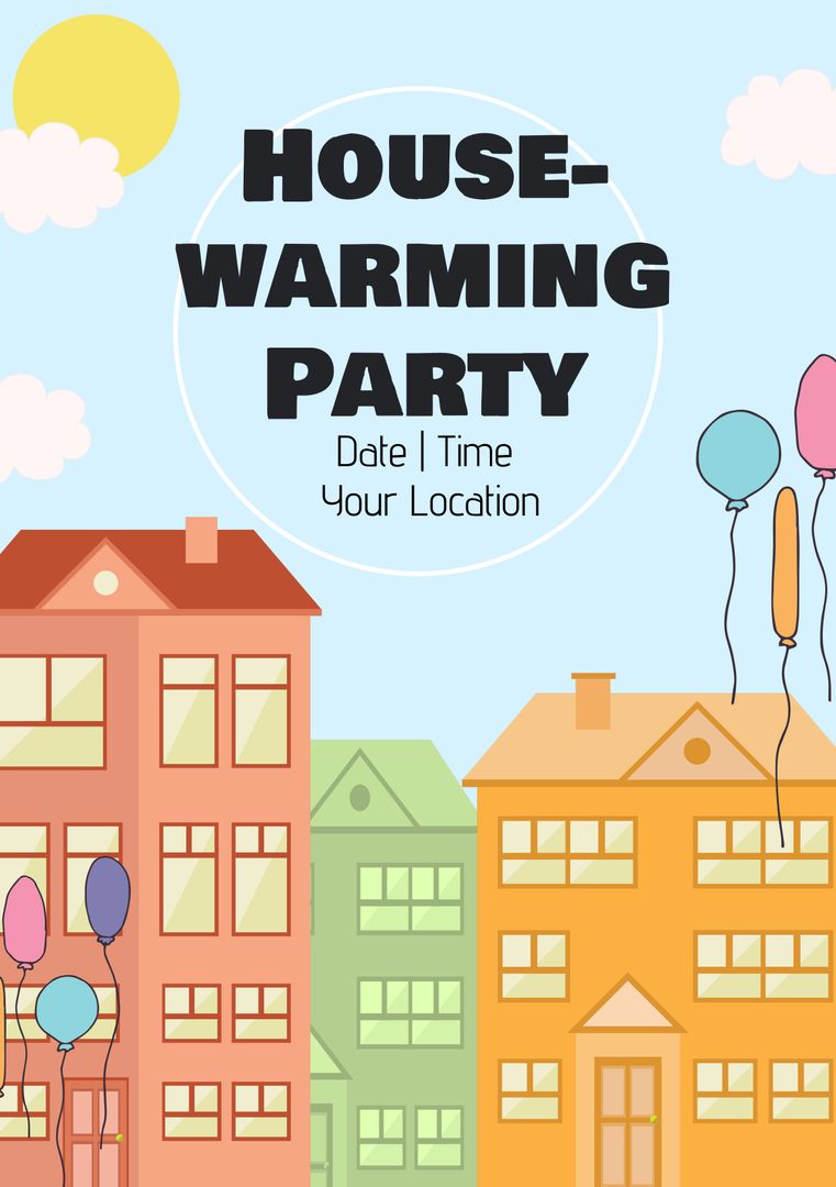 Colorful Housewarming Party Invitation Template with Balloons
