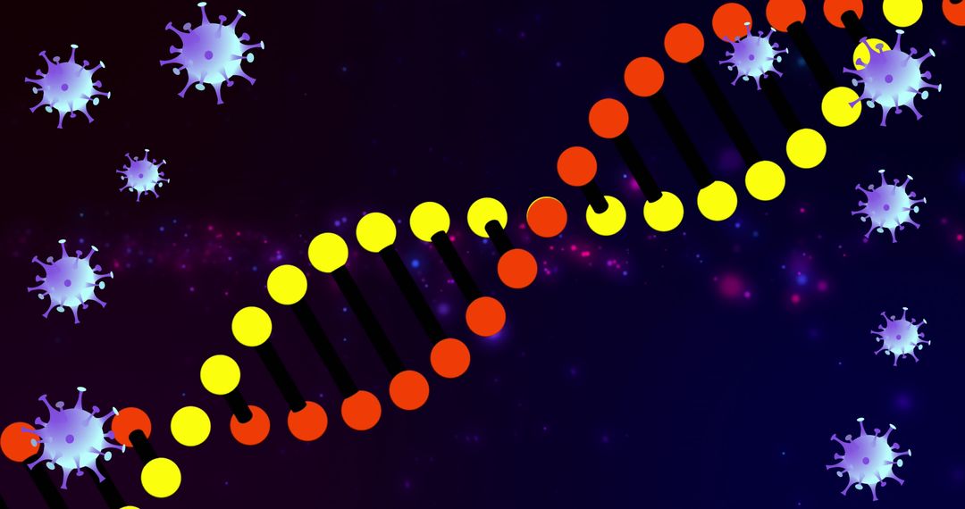 Digital DNA Strand with Virus Cells on Abstract Dark Background