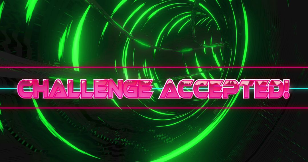 Neon Digital Tunnel with Challenge Accepted Text Overlap
