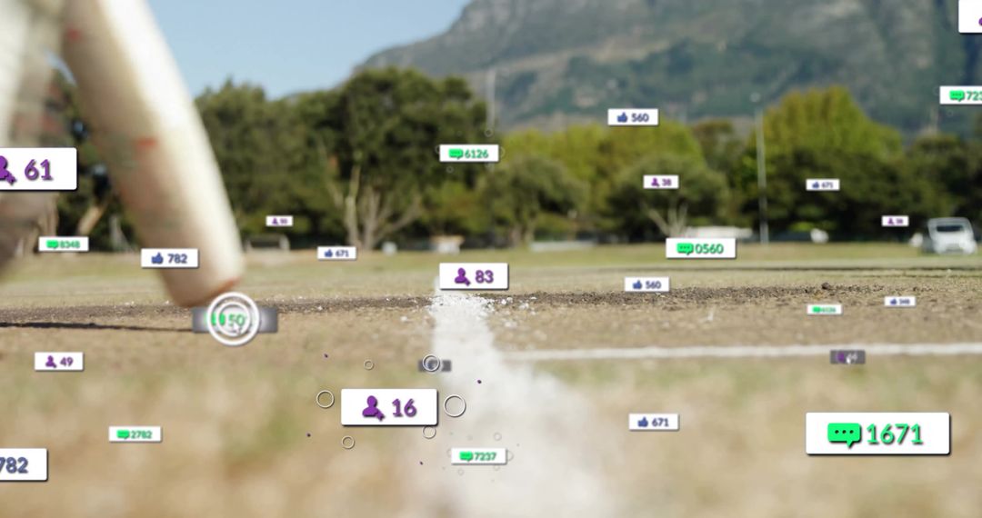 Baseball Game with Social Media Icons and Digital Interface