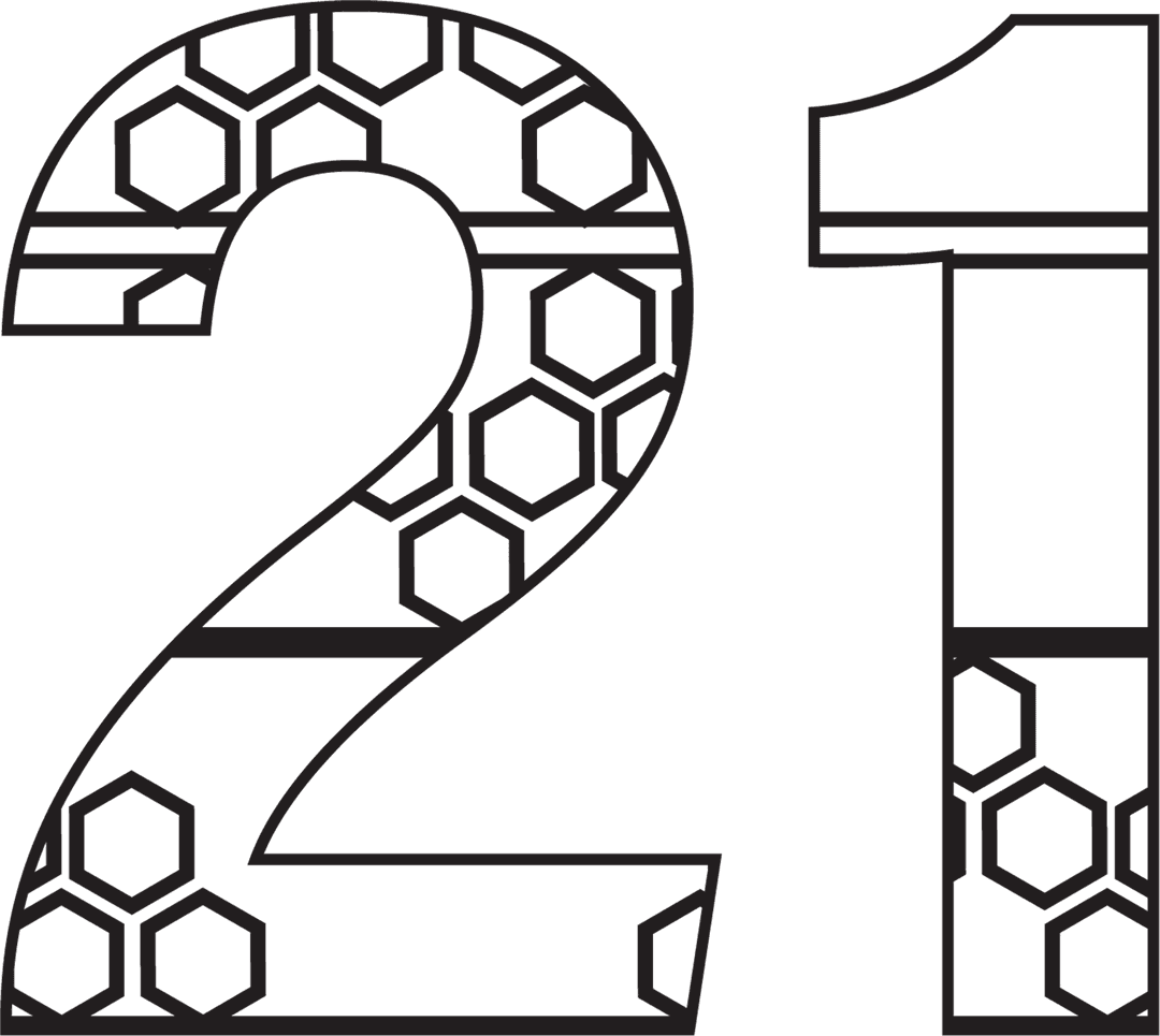 Transparent PNG Illustration of Number 21 with Honeycomb Pattern
