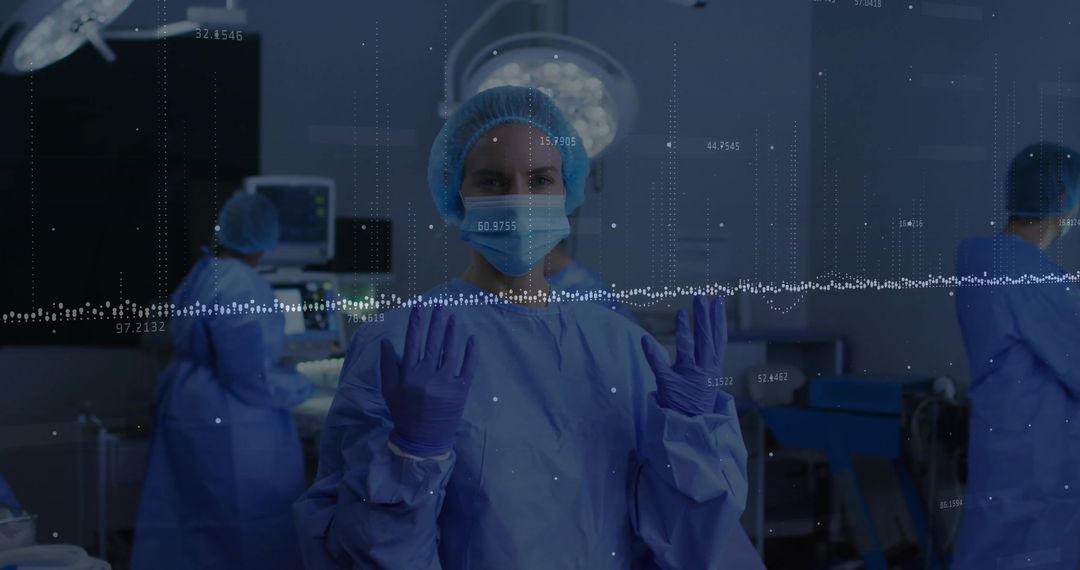 Surgeon Preparing in Operating Room with Digital Interface