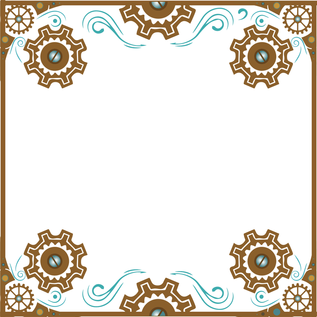Steampunk Ornamental Frame with Gears on Transparent Background
