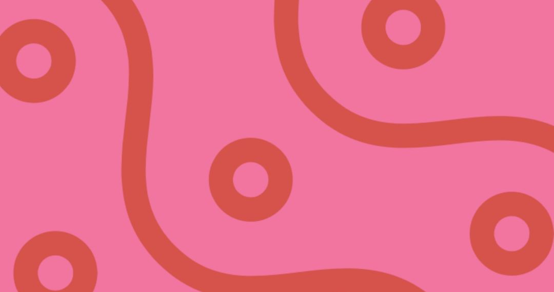 Abstract Red Curves and Circles on Pink Background