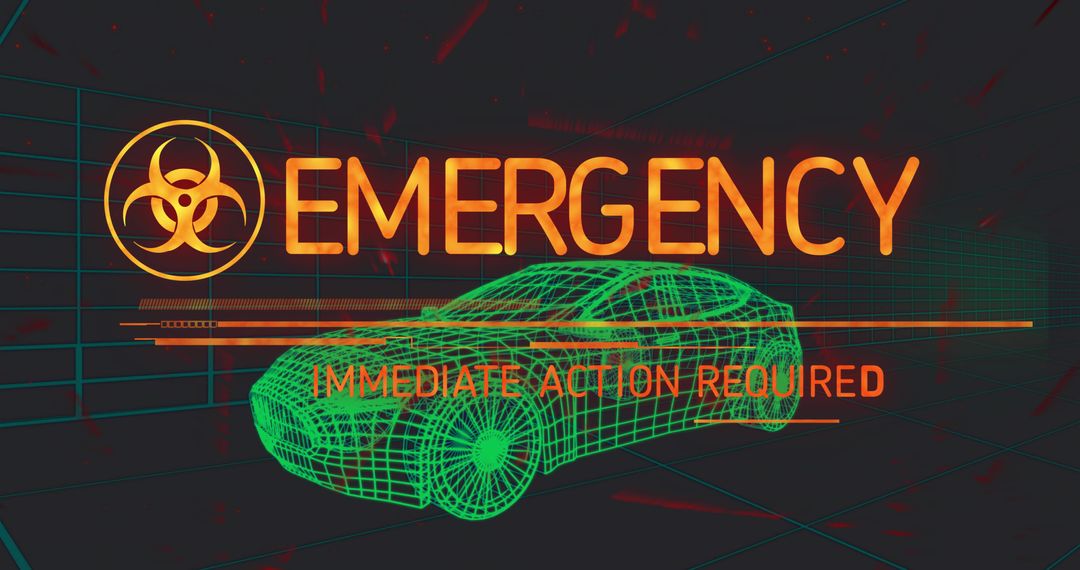 Digital Car Emergency Alert with Biohazard Warning Graphics