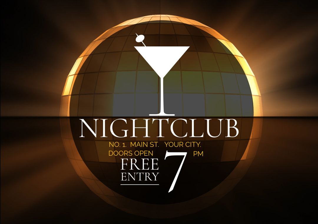 Upscale Nightclub with Martini Glass and Glowing Globe Background
