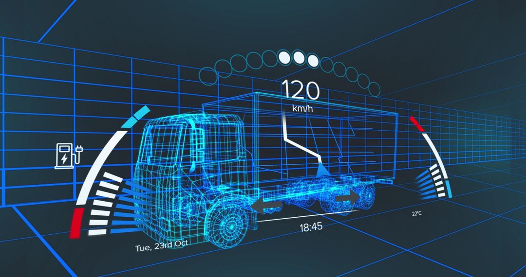 Futuristic Digital Interface Displaying Lorry Data