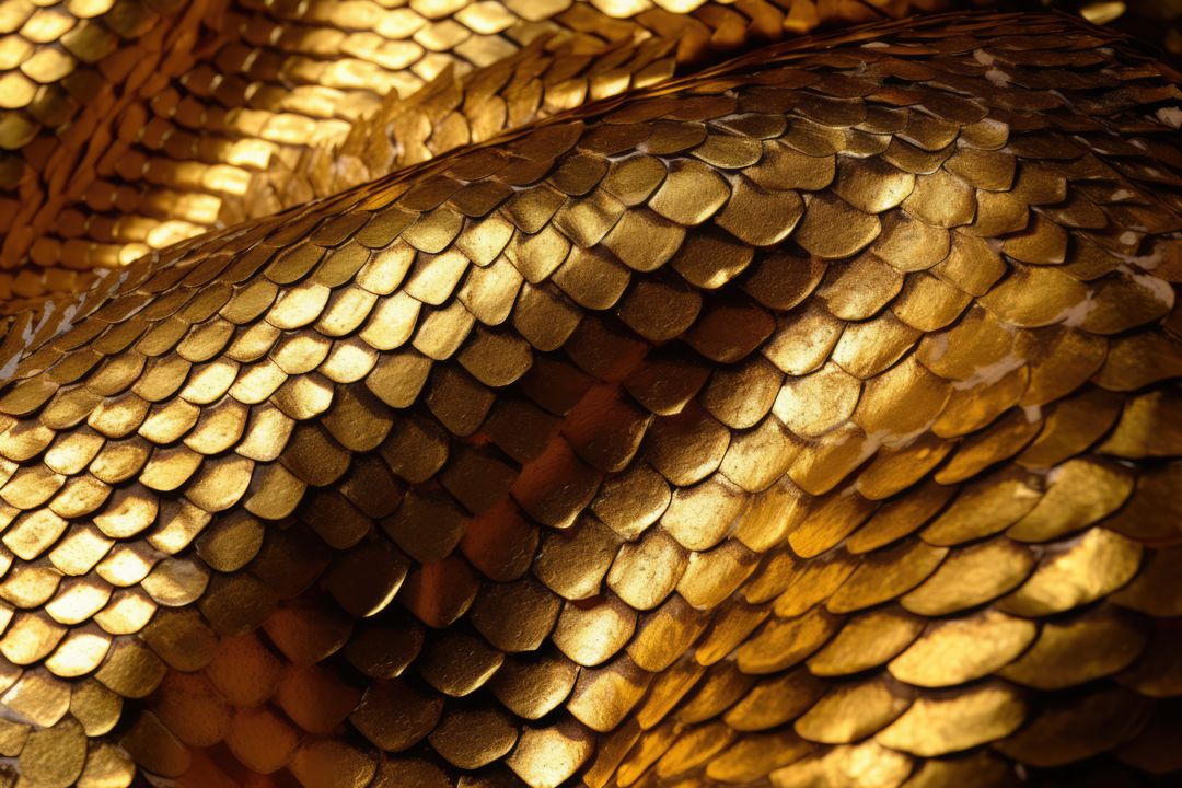 Close up of gold shiny scales in folds of snakeskin - Free Images, Stock Photos and Pictures on Pikwizard.com