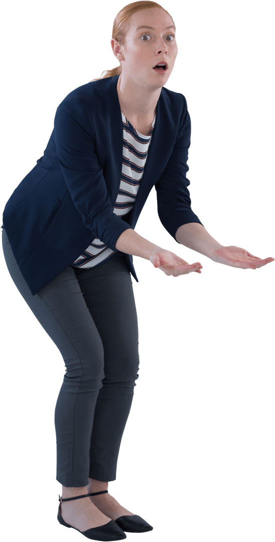 Woman Pretending to Hold Invisible Object on Transparent Background