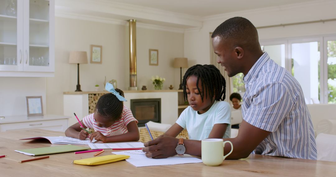 Family Bonding Time with Parents Helping Children with Homework