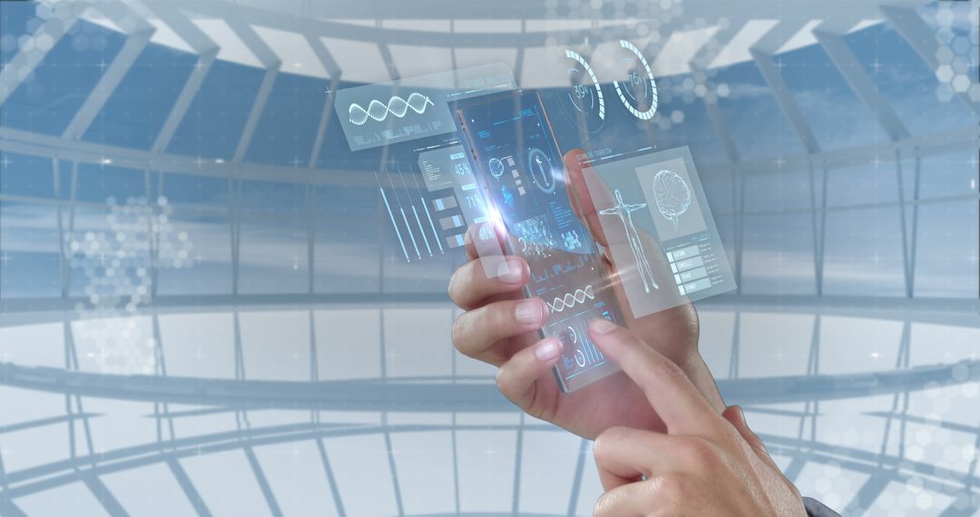 Futuristic Smartphone with Holographic Interface in Classroom