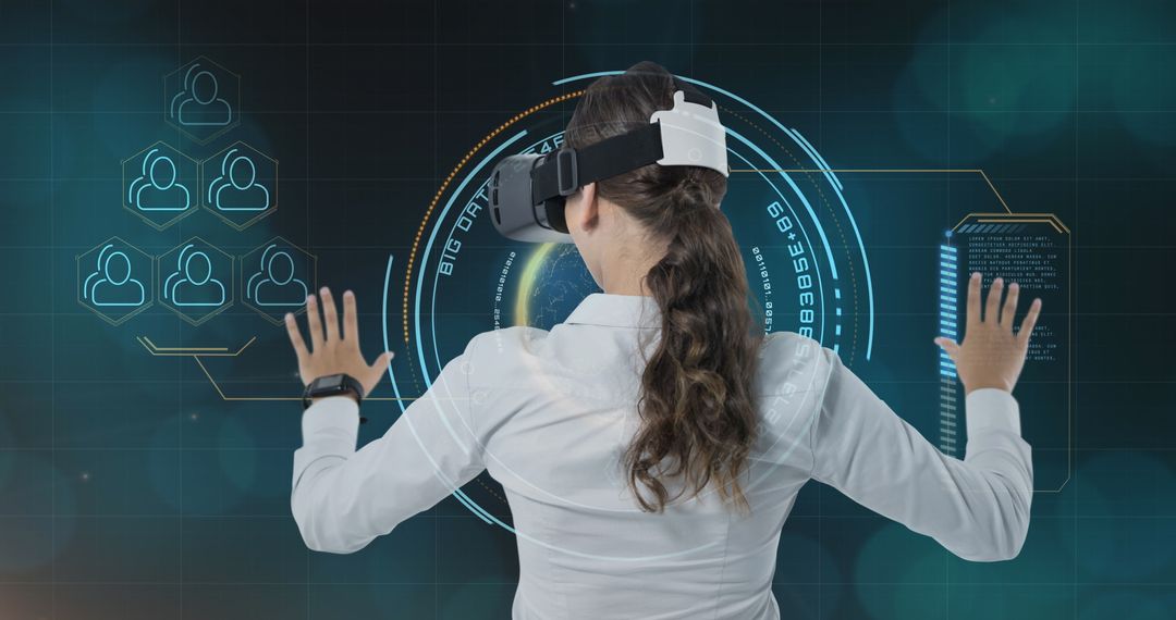 Woman Using Virtual Reality Headset for Advanced Digital Interaction