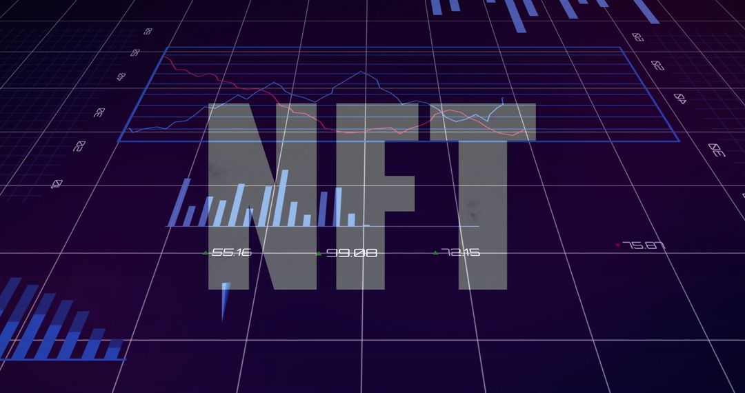 NFT Floating Over Futuristic Data Visualization Dashboard