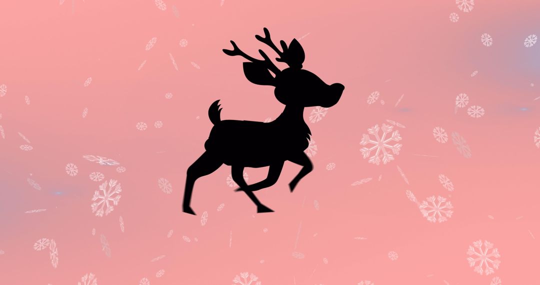 Silhouette of Reindeer Over Snowfall with Pink Background - Free Images, Stock Photos and Pictures on Pikwizard.com