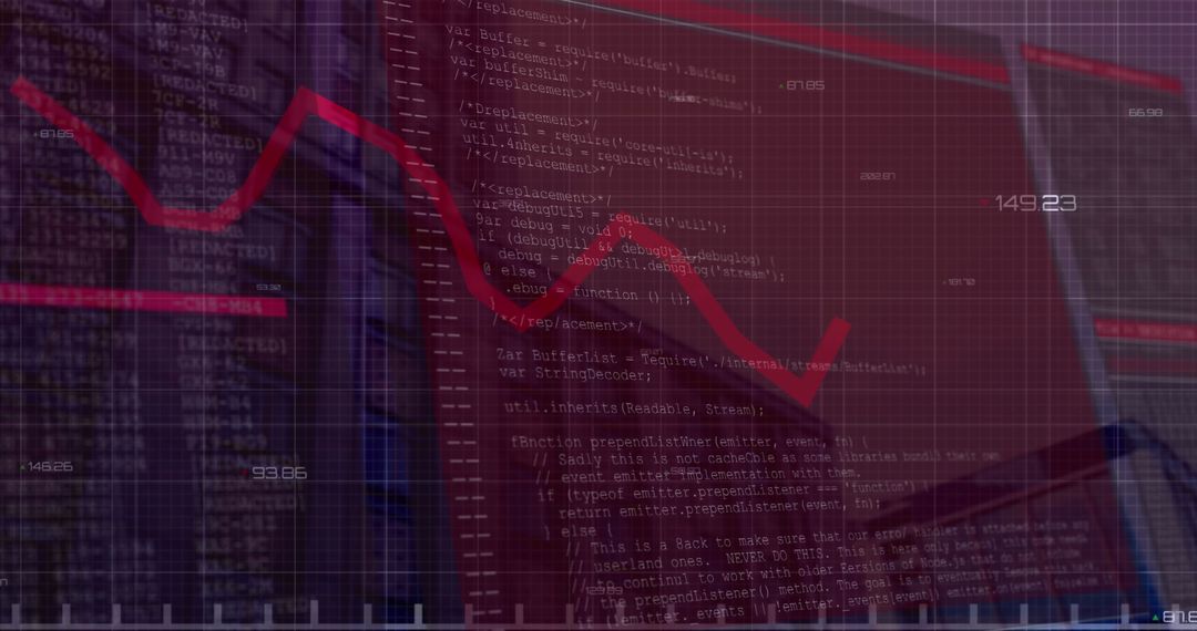 Declining Market Data on Digital Interface Overlaying Cityscape