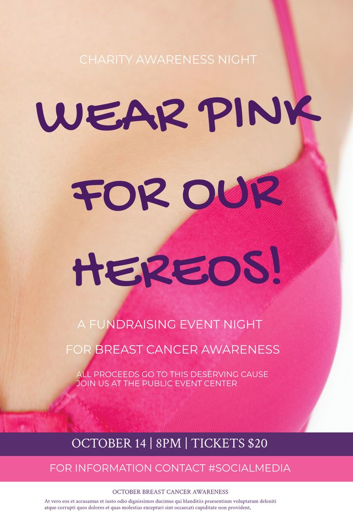 Wear Pink for Breast Cancer Awareness Fundraising Event Poster - Download Free Stock Templates Pikwizard.com