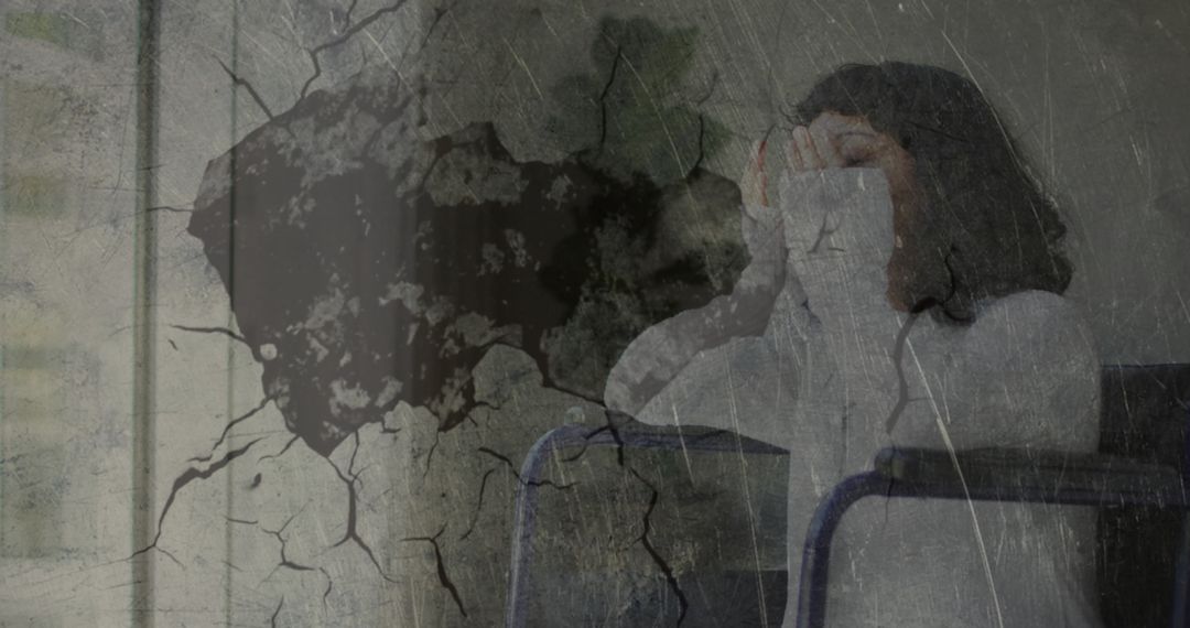 Stressed Handicapped Woman Overlay With Abstract Texture