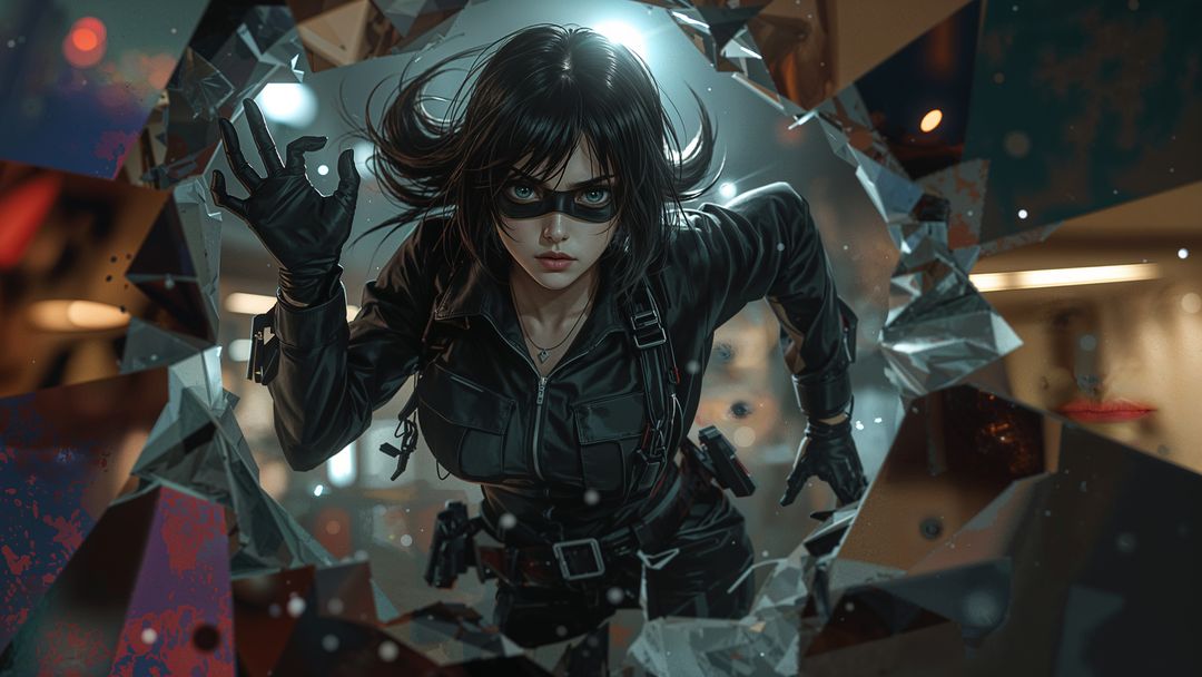 Dynamic Tactical Operative Breaking Through Shattered Glass
