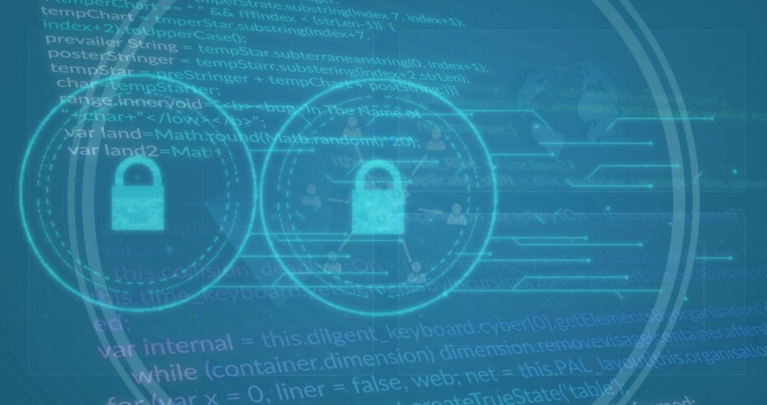 Cybersecurity Conceptual Art with Digital Padlocks and Data Flow